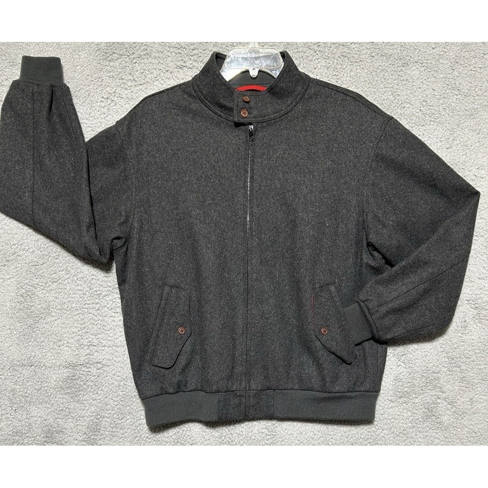 Vintage Izod Wool Coat Jacket Men's Large Red Lined Gray Full Zip 90s
